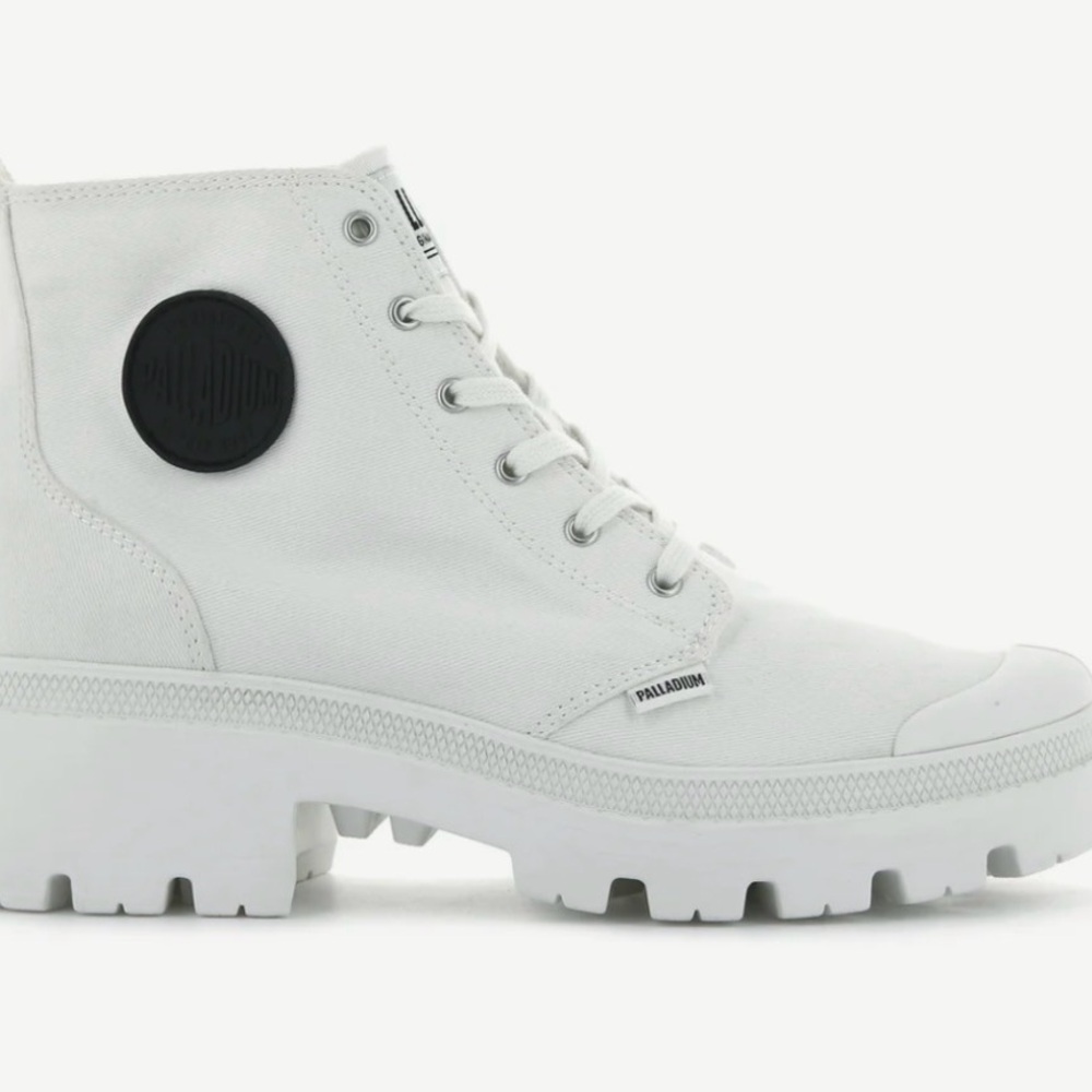 🆕. Palladium Pallabase Twill White Canvas Lug-Soled High Top Boots